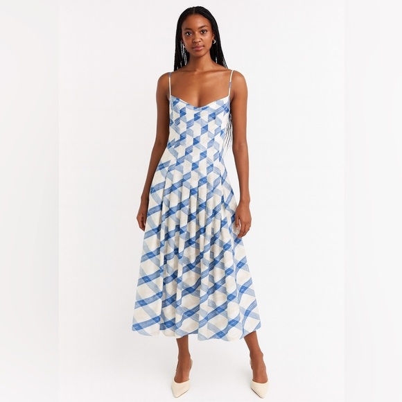 Banana Republic Plaid A-Line Slip Pleated midi Dress size 4p sleeveless wedding - Picture 1 of 12